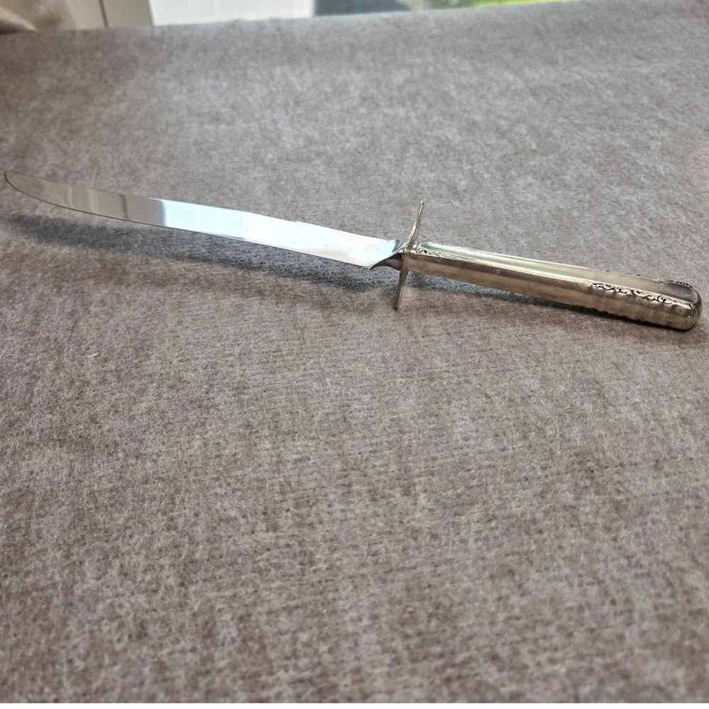 Vtg Silverplate Ornate Handle Stainless Steel Carving Knife 12.5